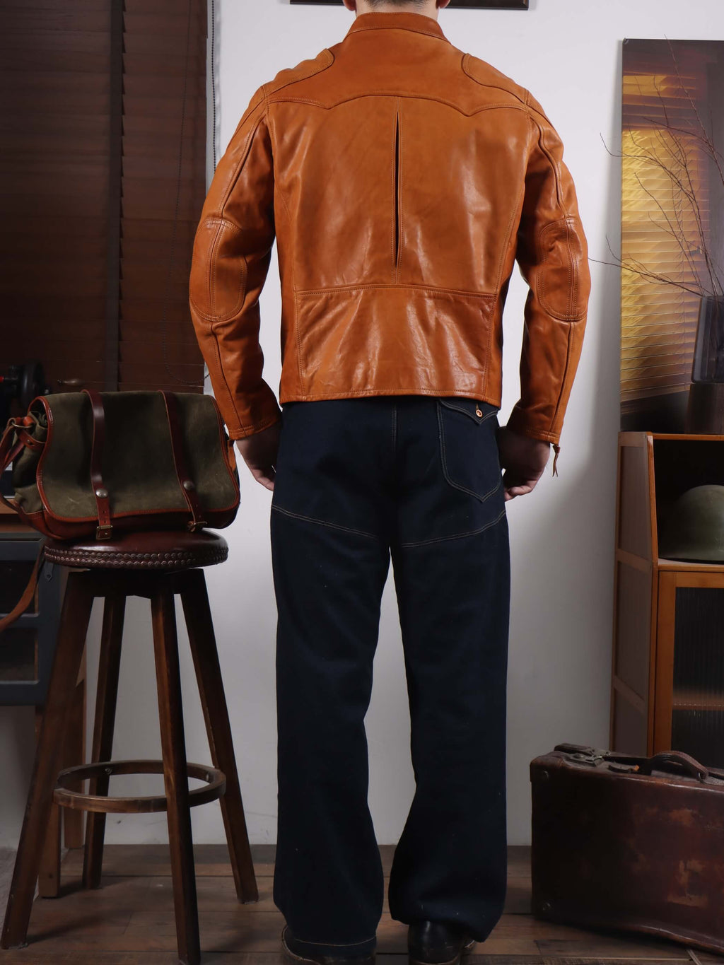 Men's Leather Jacket - Yellowish-Brown