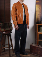 Men's Leather Jacket - Yellowish-Brown