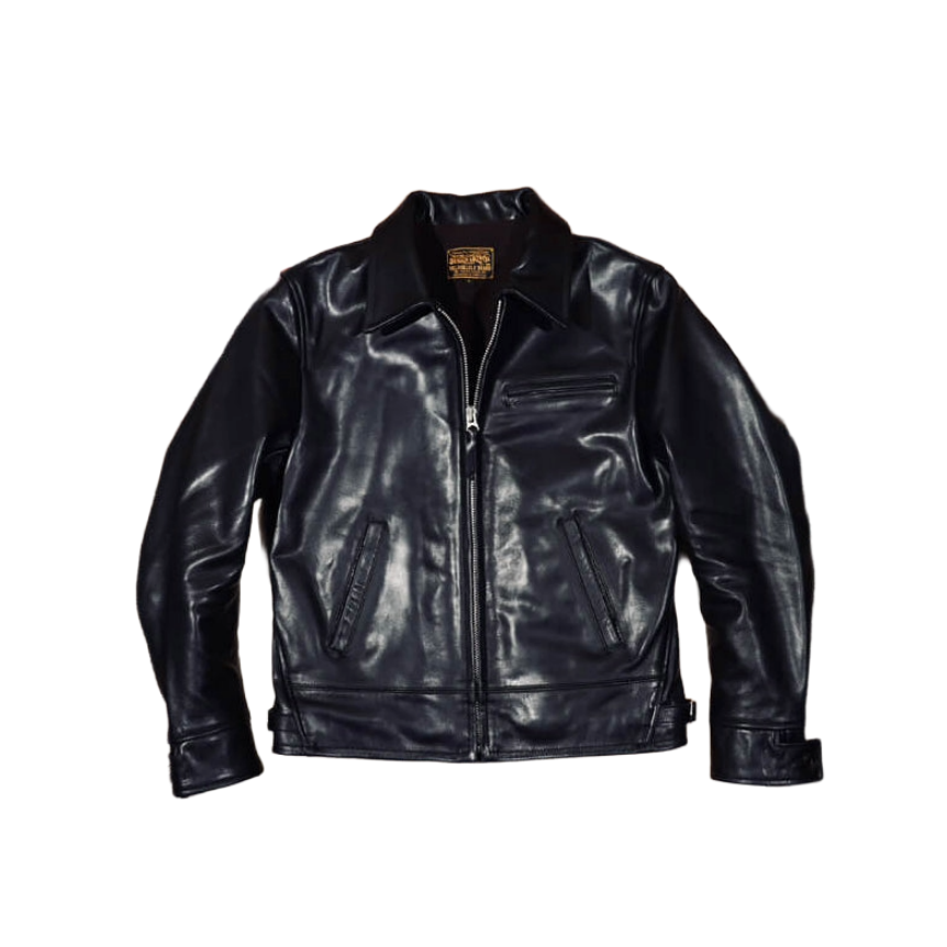 Men's 1930s Sports Leather Jacket Black - Black Horsehide
