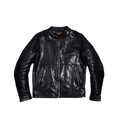 Men's Cafe Racer Leather Jacket, Washed Cowhide - Black