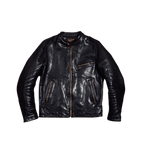 Men's Cafe Racer Leather Jacket, Washed Cowhide - Black