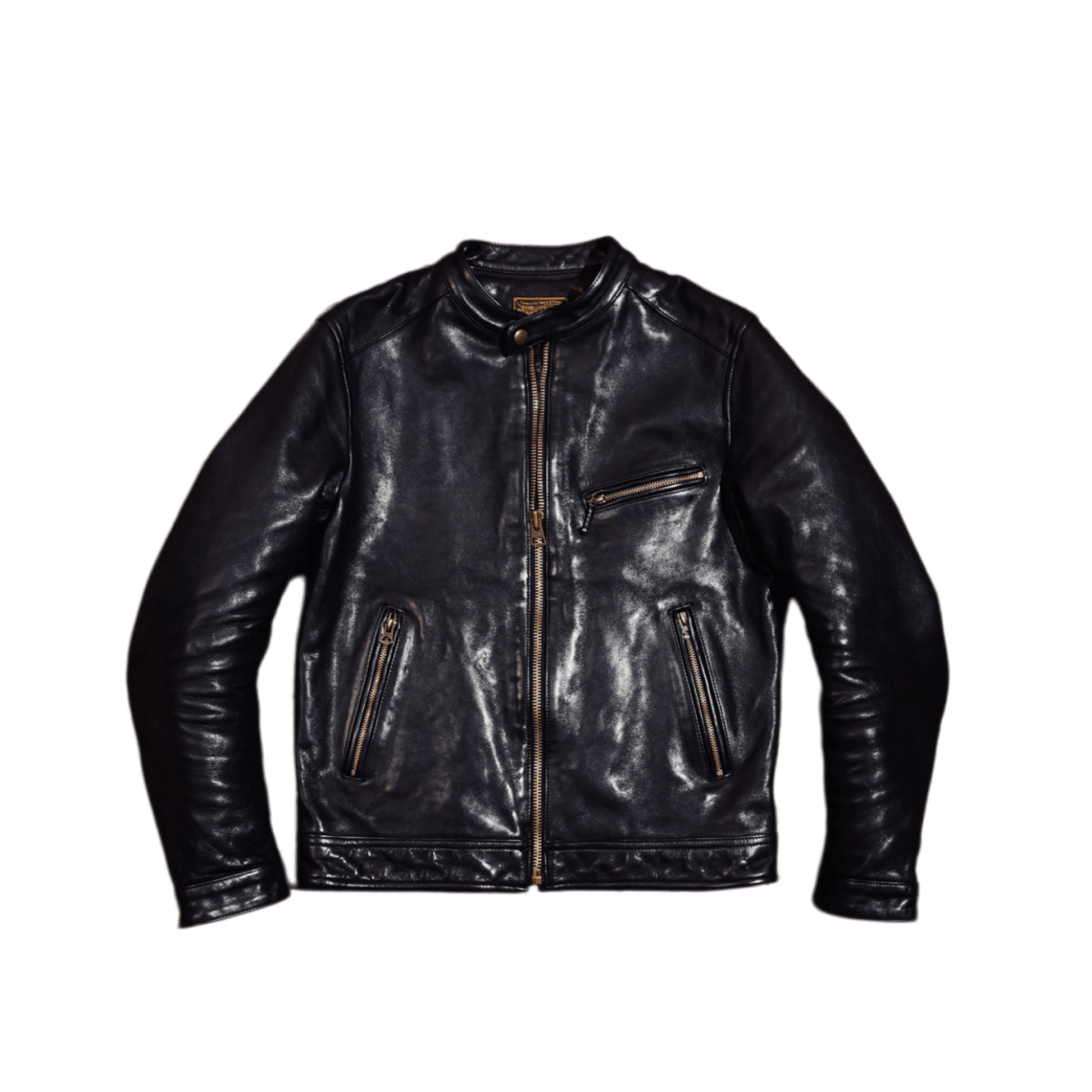 Men's Cafe Racer Leather Jacket, Washed Cowhide - Black