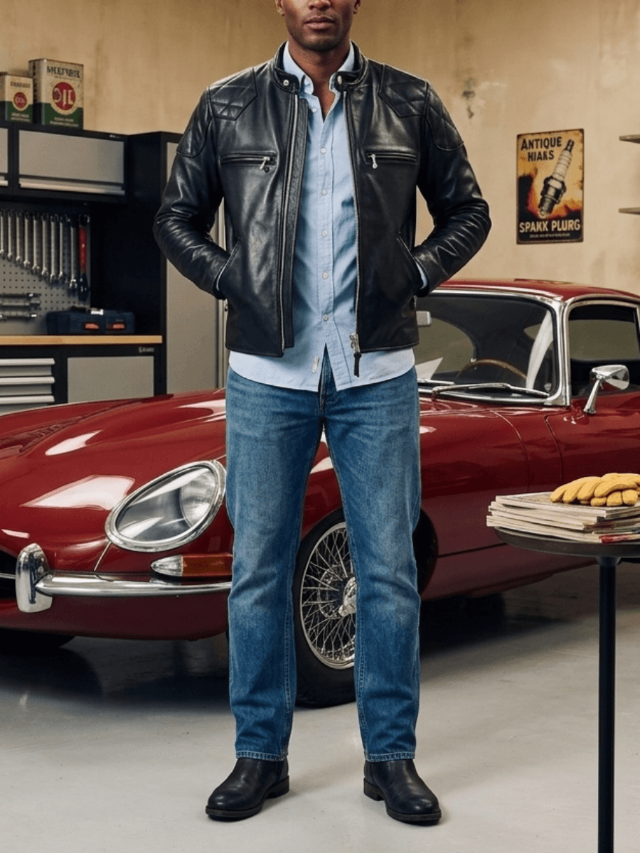 Men's Leather Jacket - Black Horsehide