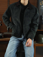 Men's Leather Jacket - Camo Green