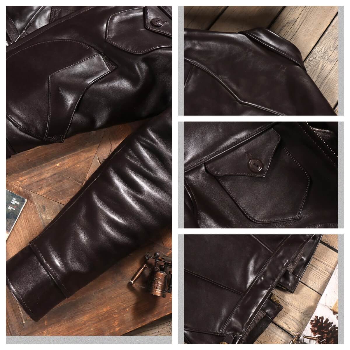 Men's Leather Jacket - Coffee