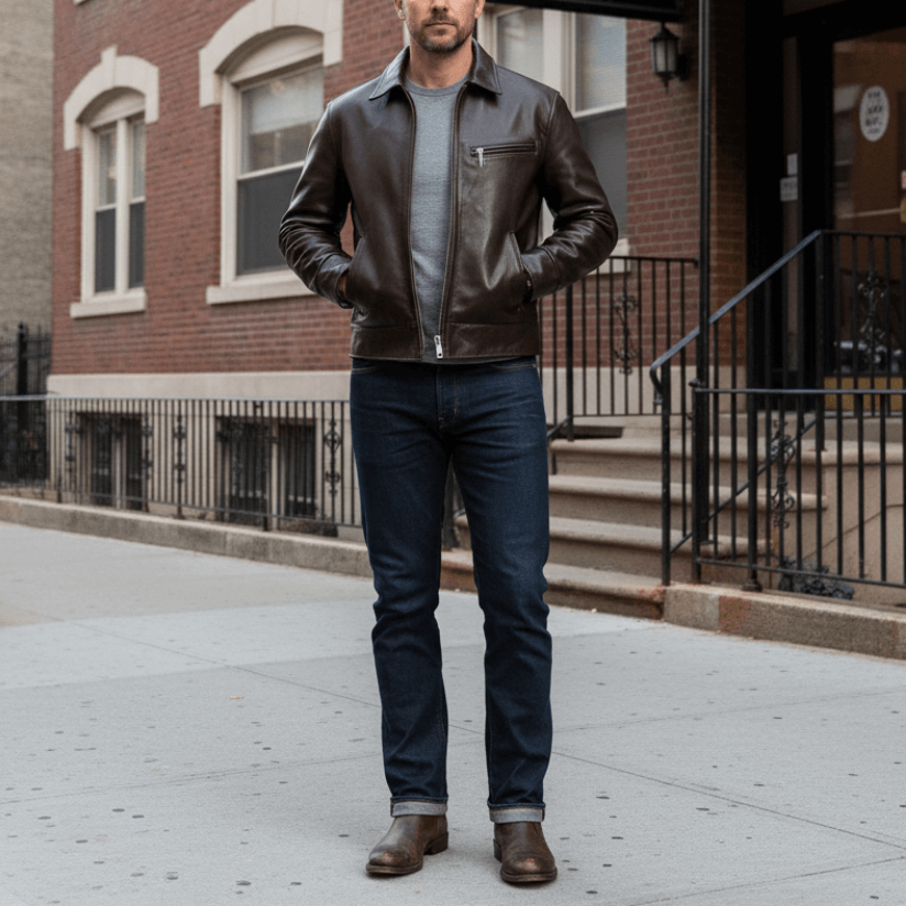 Men's Leather Jacket - Coffee