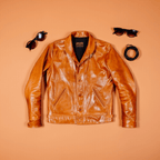 Men's Leather Jacket - Yellowish-Brown