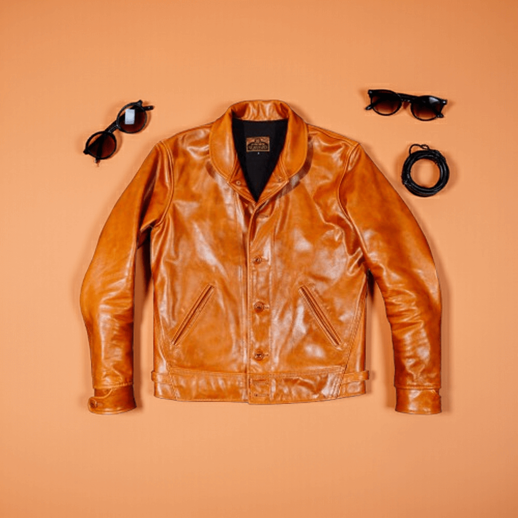 Men's Leather Jacket - Yellowish-Brown