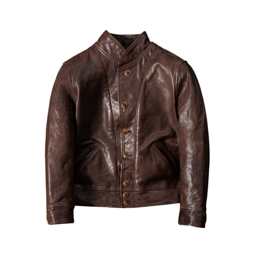 Men's Cossack Leather Jacket, Coffee - Coffee