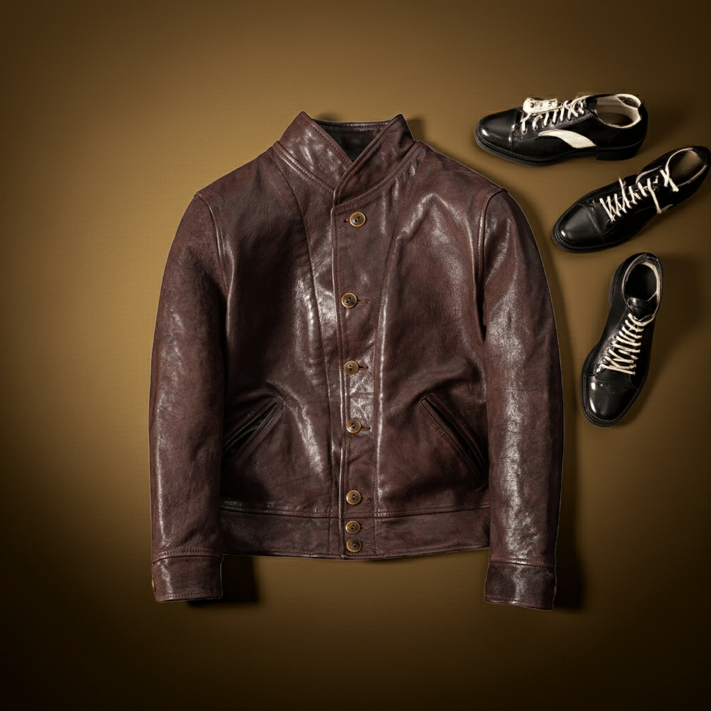 Men's Leather Jacket - Coffee