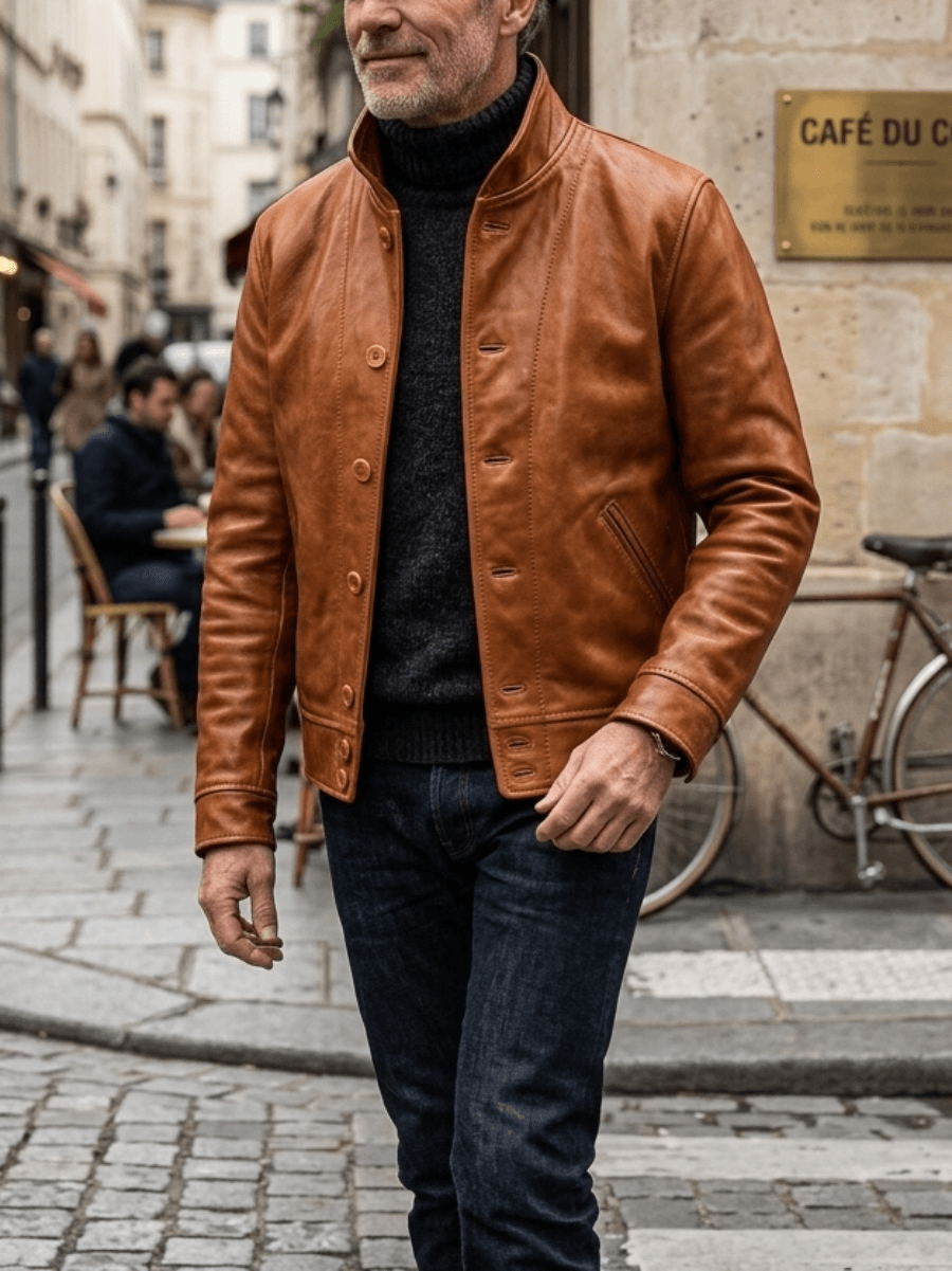 Men's Leather Jacket - Coffee