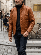 Men's Leather Jacket - Coffee
