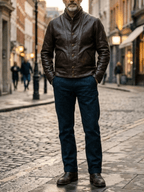 Men's Leather Jacket - Coffee
