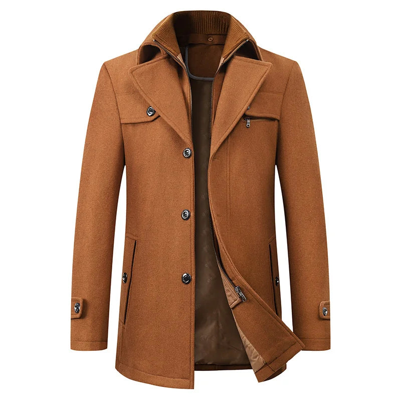 Men's Classic Lapel Collar Coat with Adjustable Cuffs