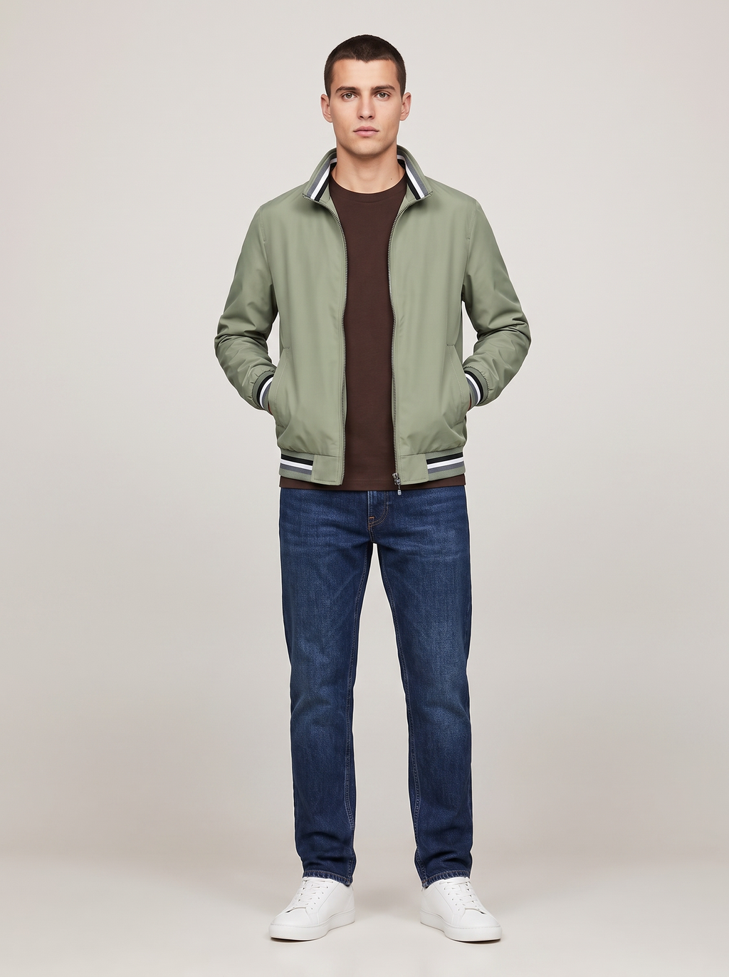 Decker Men's Casual Slim-Fit Stand-Collar Zip-Up Jacket