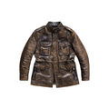 Men's Distressed M65 Field Leather Jacket - Bronze