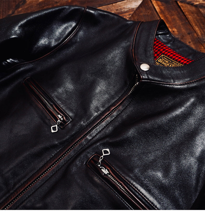 Men's Leather Jacket - Distressed Teacore Horsehide