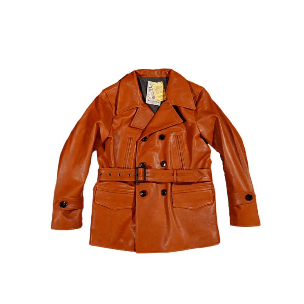 Men's Double-breasted Navy Pea Coat, Cowhide - Black