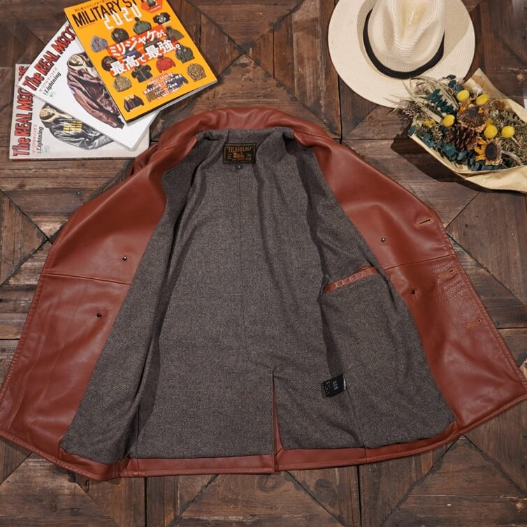 Men's Leather Jacket - Orange