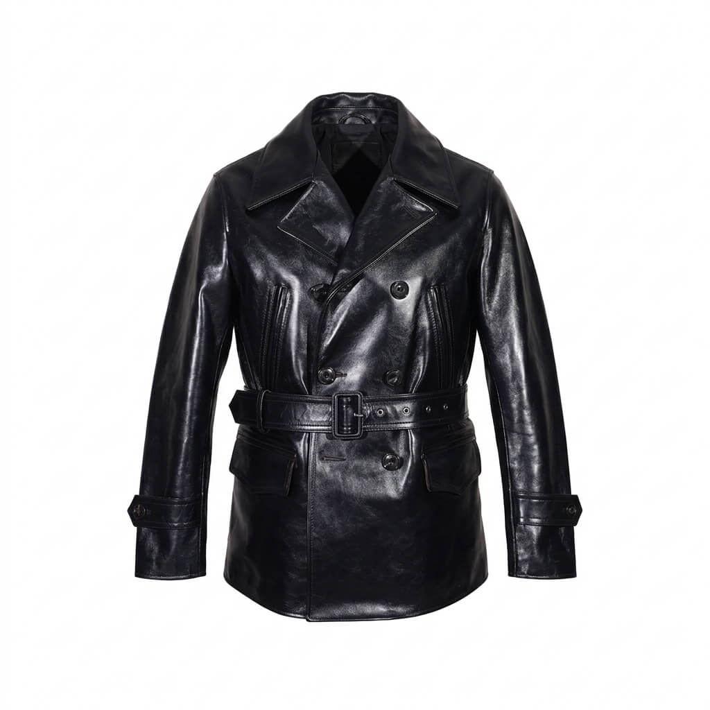Men's The Navigator – Men's Double Breasted Horsehide Leather Coat - Black