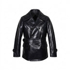 Men's The Navigator – Men's Double Breasted Horsehide Leather Coat - Black