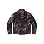 Men's 1950s Distressed Motorcycle Leather Jacket - Black Brown