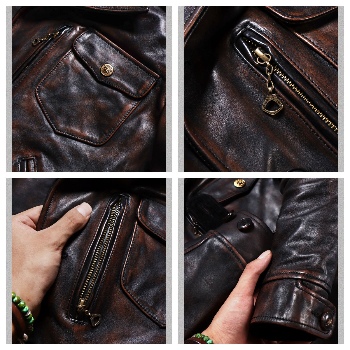Men's Leather Jacket - Black Brown