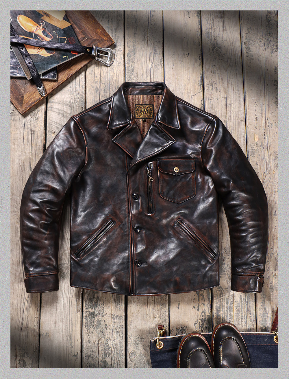 Men's Leather Jacket - Black Brown