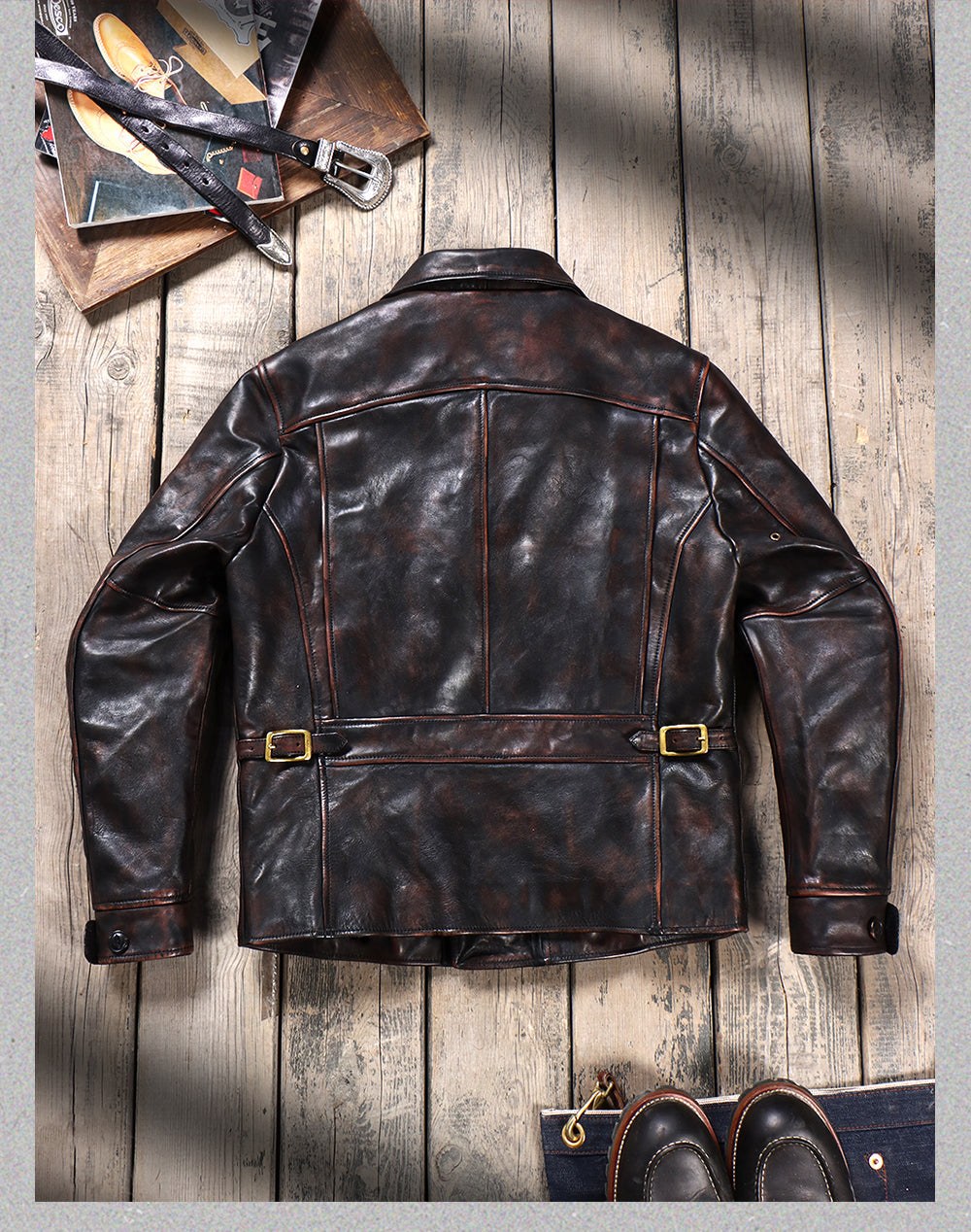 Men's Leather Jacket - Black Brown
