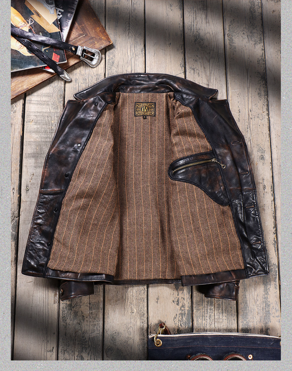 Men's Leather Jacket - Black Brown