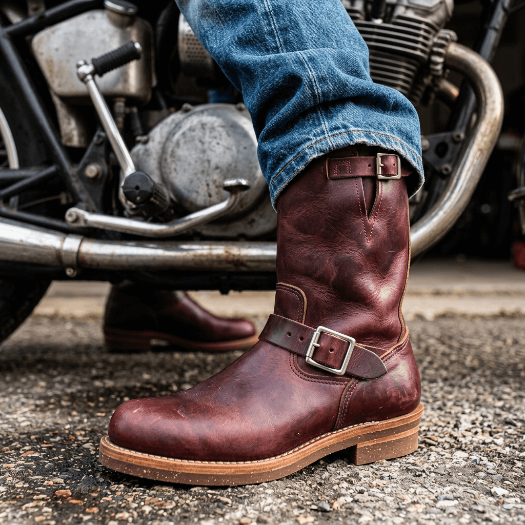 Men's Engineer Boots - Burgundy Cowhide