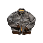 Men's Distressed A-2 Flight Leather Jacket Grey - Gray