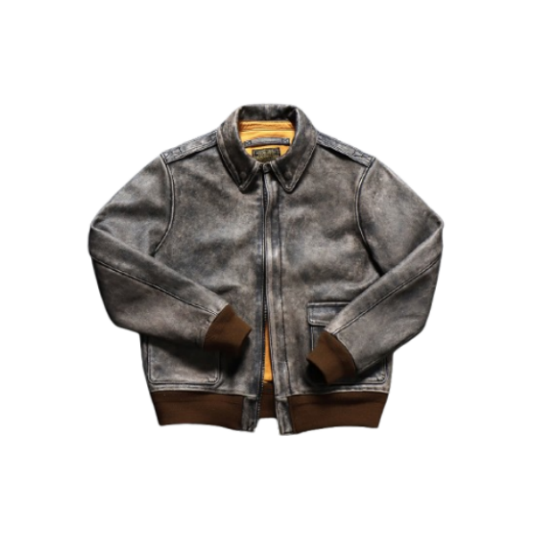 Men's Distressed A-2 Flight Leather Jacket Grey - Gray