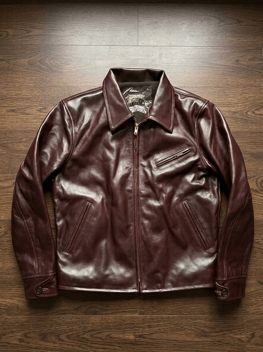 Men's Leather Jacket - Burgundy