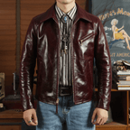 Men's Leather Jacket - Burgundy