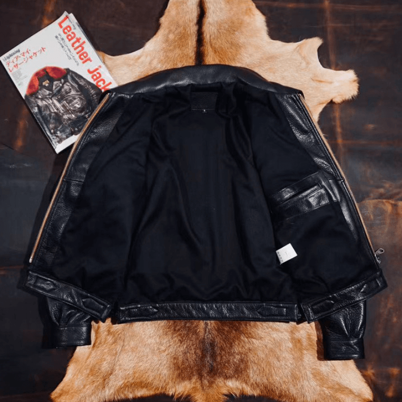 Men's Leather Jacket - Black/Sheepskin