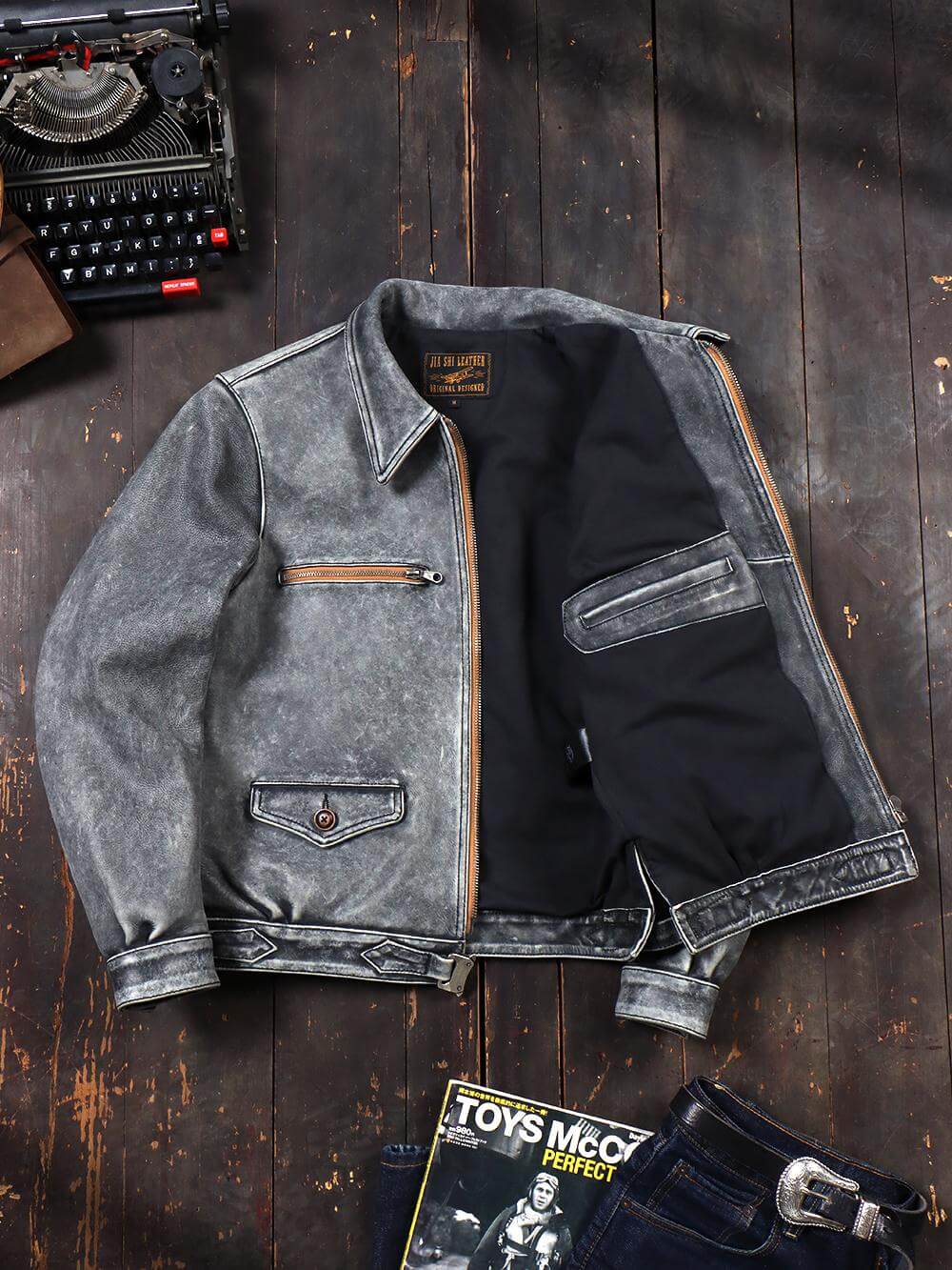 Men's Leather Jacket - Gray