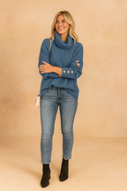 Women's Elegant and Warm Button-Up Turtleneck Sweater - White
