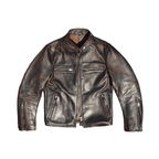 Men's J-100 Biker Leather Jacket, Teacore Horsehide - Black Brown