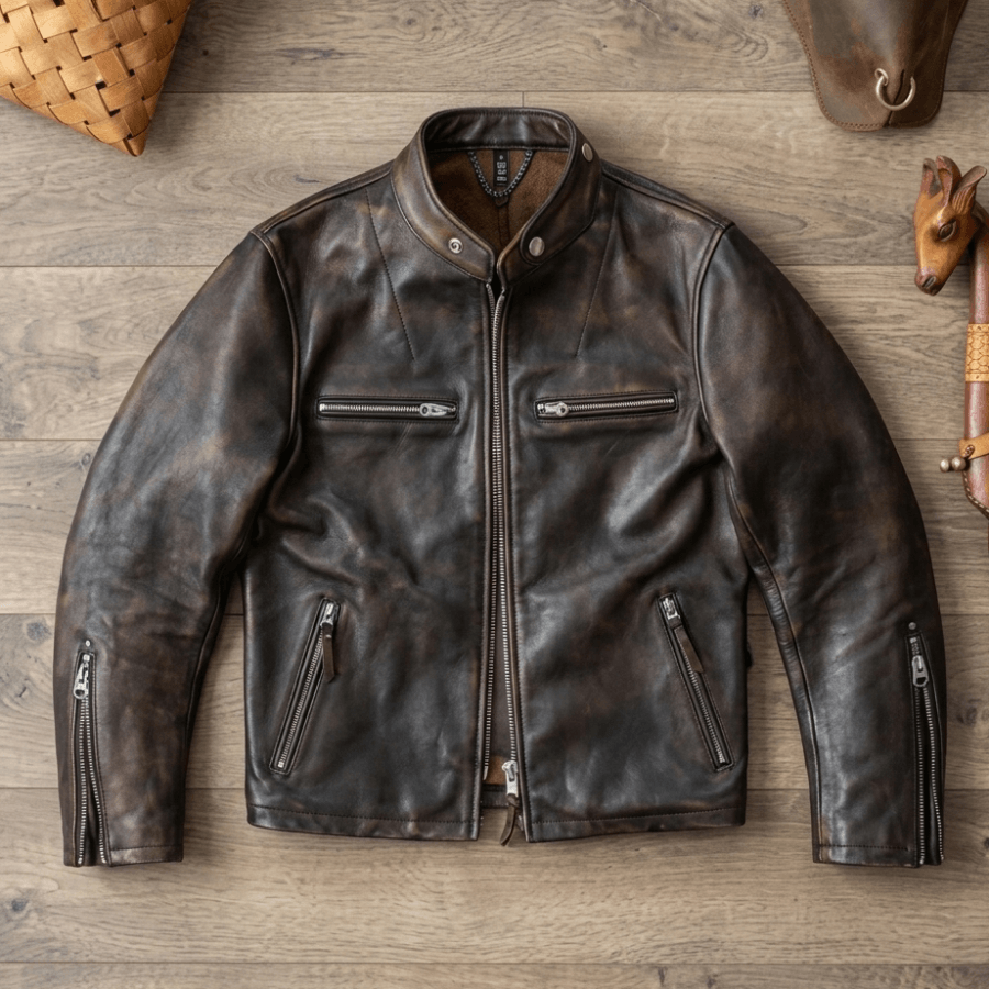 Men's Leather Jacket - Black Brown