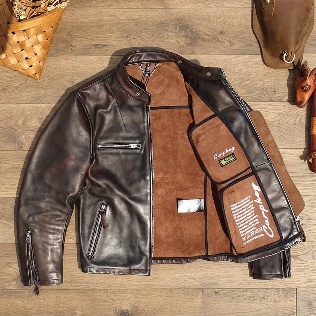 Men's Leather Jacket - Black Brown