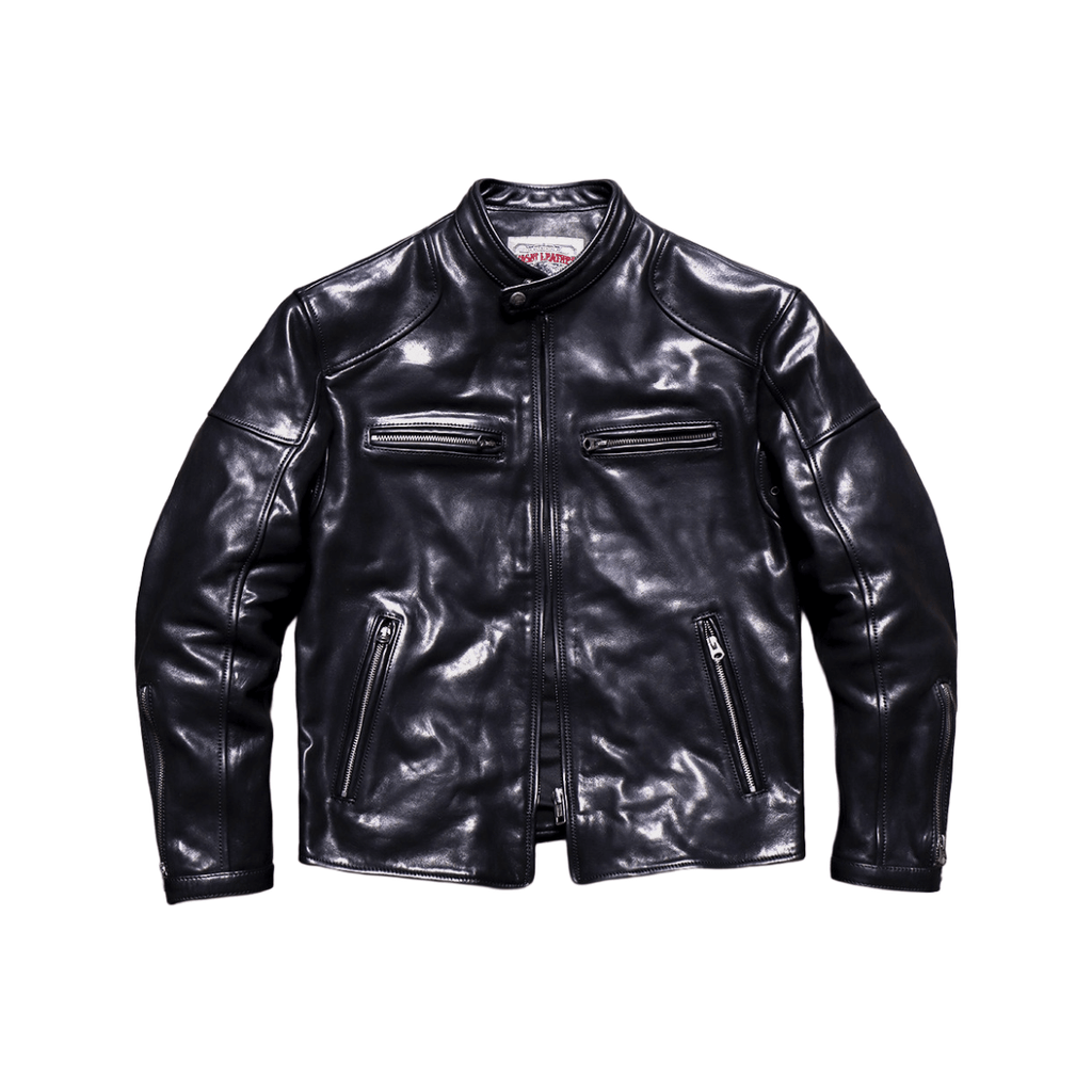 Men's J-100 Biker Leather Jacket, Uncoated Cowhide - Black