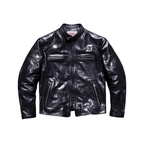 Men's J-100 Biker Leather Jacket, Uncoated Cowhide - Black