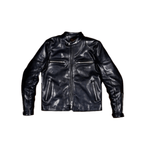 Men's J-100 Biker Leather Jacket, Uncoated Horsehide - Black