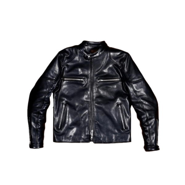 Men's J-100 Biker Leather Jacket, Uncoated Horsehide - Black