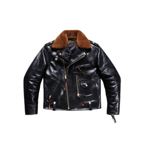 Men's J-24 Shearling Collar Moto Jacket - Black Cowhide