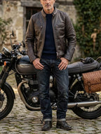 Men's Leather Jacket - Black Brown