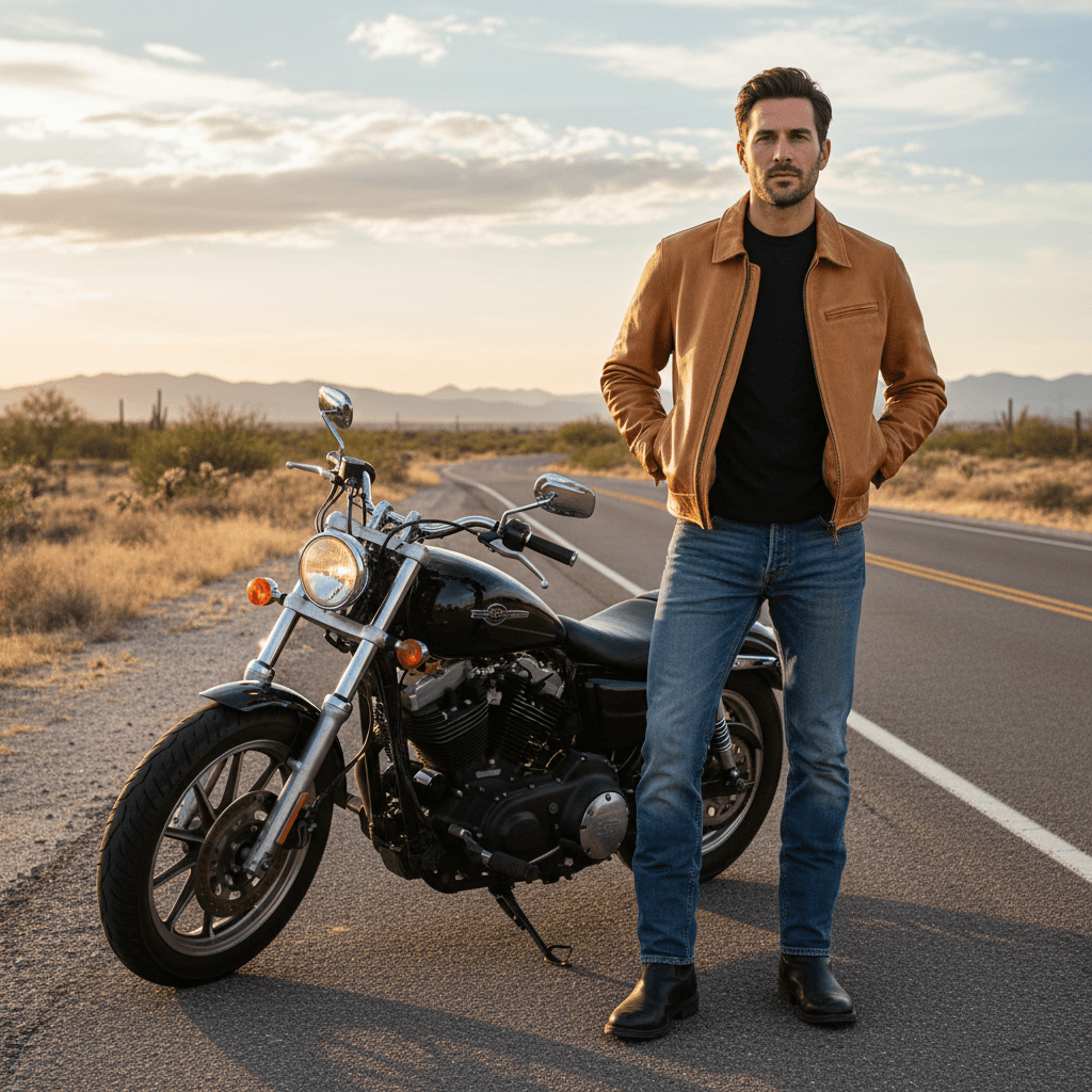Men's Leather Jacket - Black Cowhide
