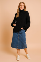 Women's Karolina Oversized turtleneck sweater with a geometric weave - Black