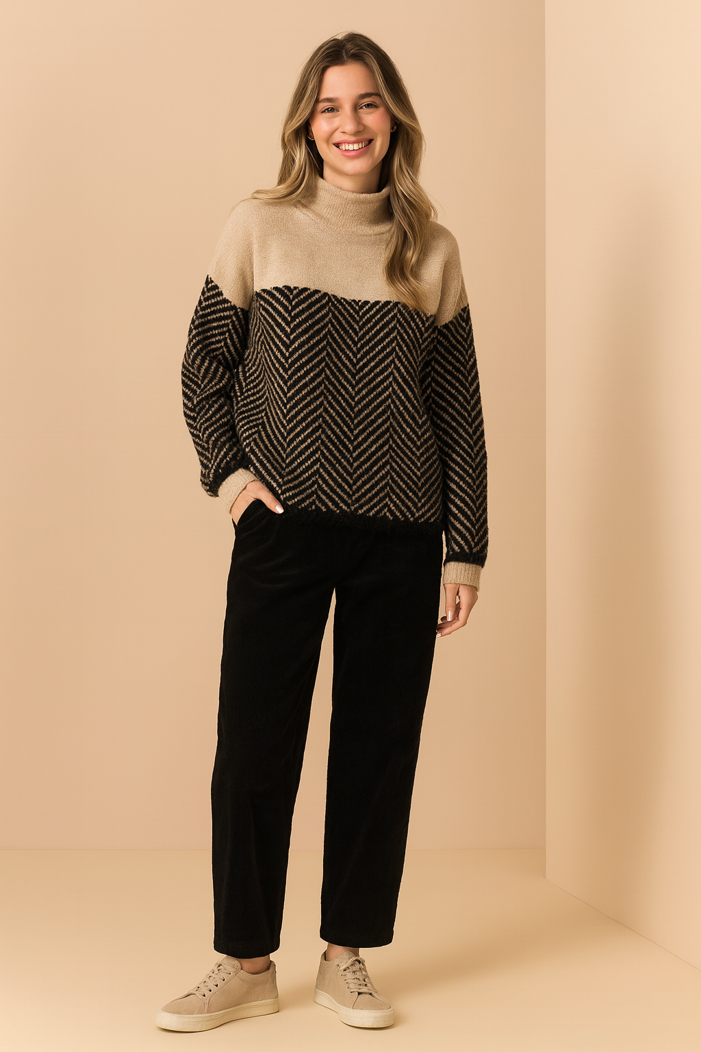 Women's Klara Geometric panel turtleneck sweater